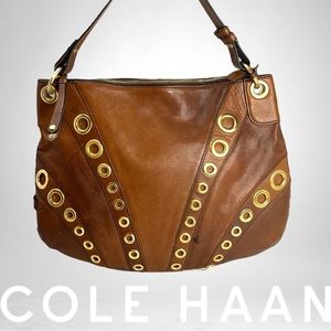 Cole Haan Brown Leather Gold Grommet Shoulder Bag 16"x13"x1"